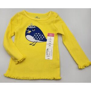 Okie‎ Dokie Baby Girl Top Size 12M Yellow Long Sleeve Bird Princess Tee NWT